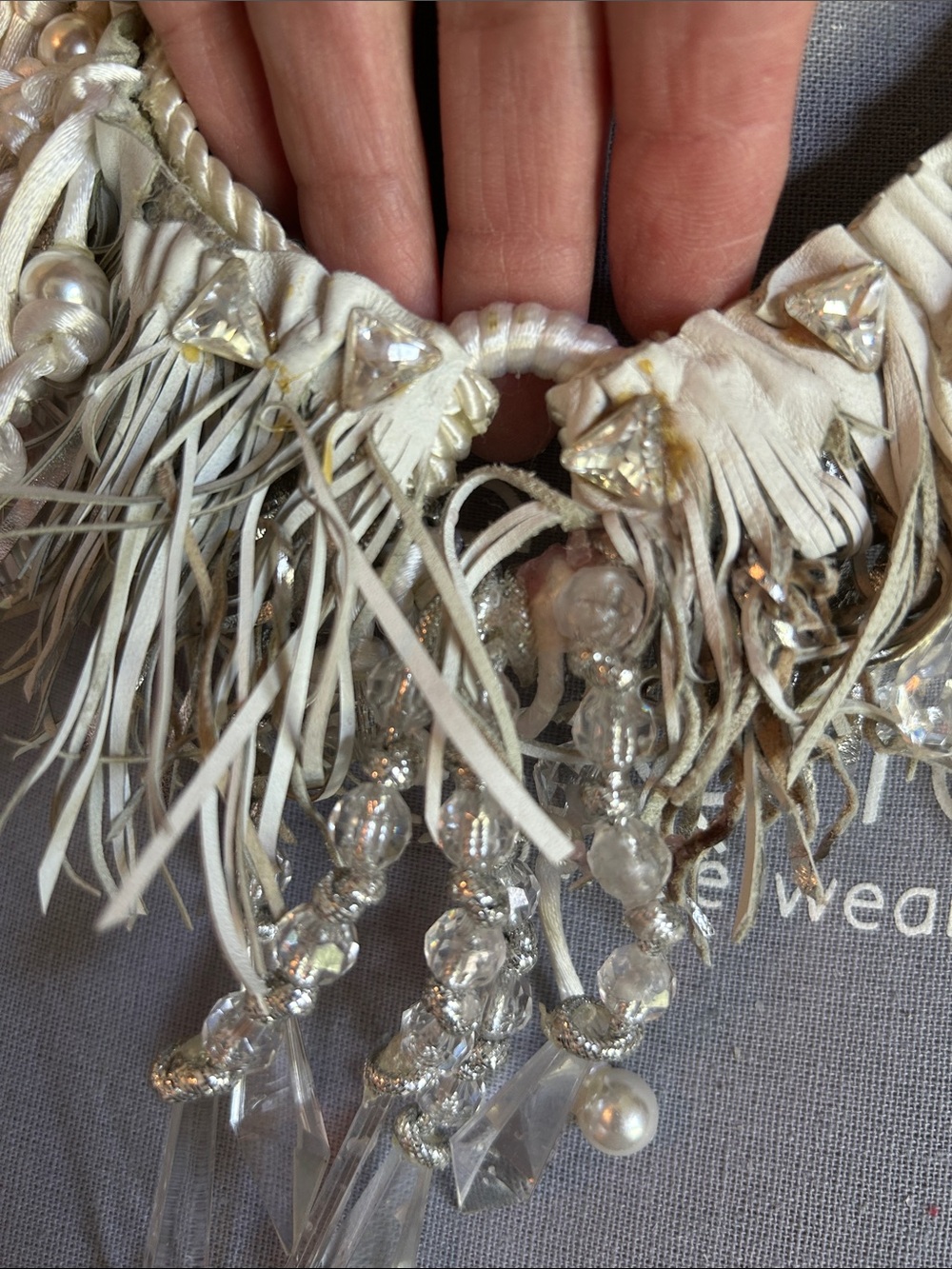 Handcrafted Ivory Statement Necklace with Crystal and Pearl Accents - Picture 8 of 16